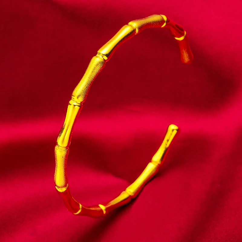 

Women's Luxury Nature AU999 24K Gold Bamboo-Node Bracelet! Open Design, Flattering for Linen/Commute