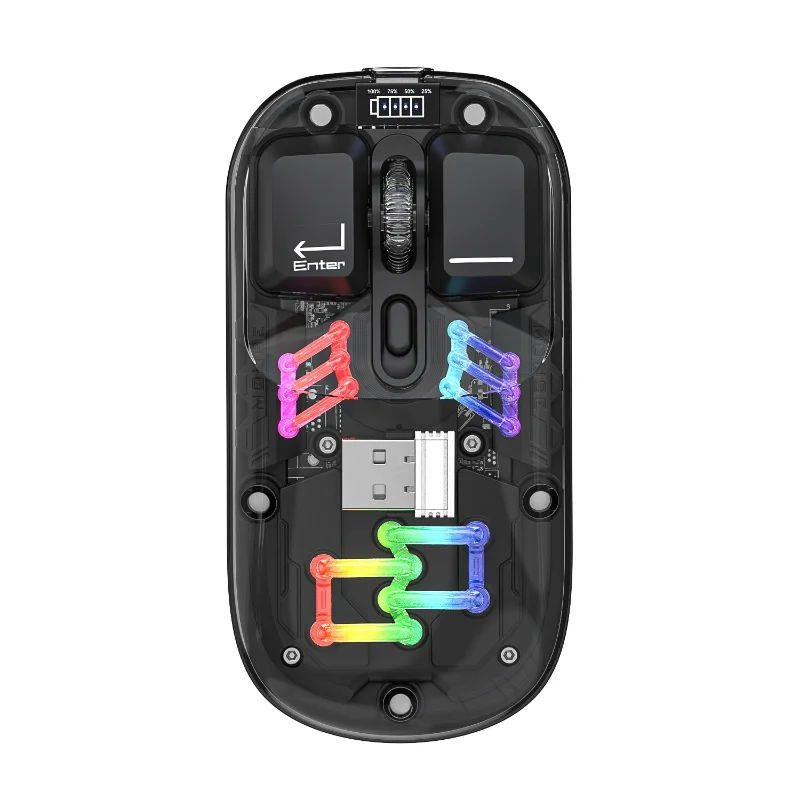 Transparent wireless mouse Bluetooth three-mode power display type-c charging magnetic cover RGB silent office game
