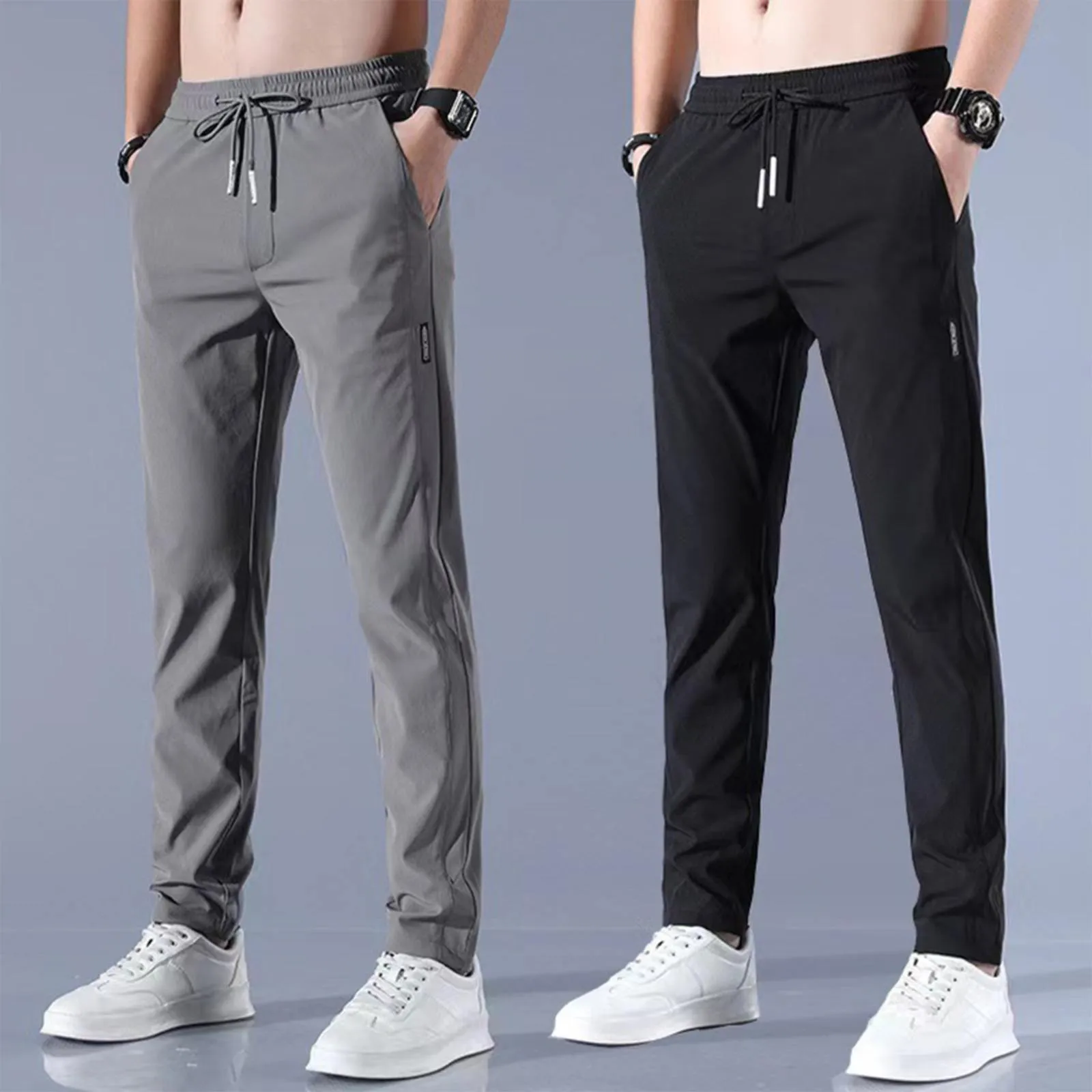 Pantalon de survêtement à séchage rapide pour hommes, pantalon de course respirant Ice Cool, jogging de gym, vêtements baggy avec poches, proximité Wstring