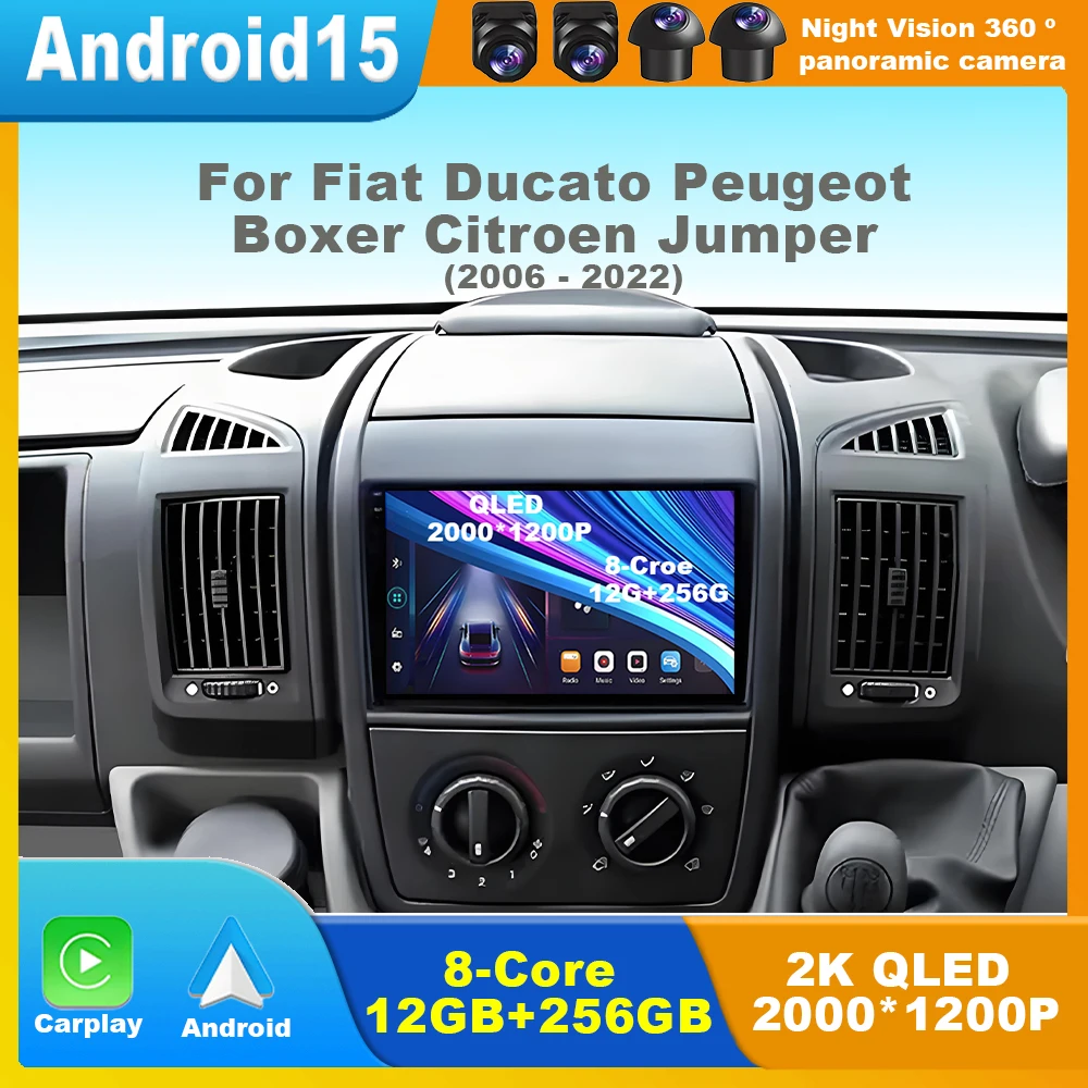 

Android 15 Car Radio For Fiat Ducato Peugeot Boxer Citroen Jumper 2006 -2022 Wireless Carplay multimedia Player GPS Navigationv