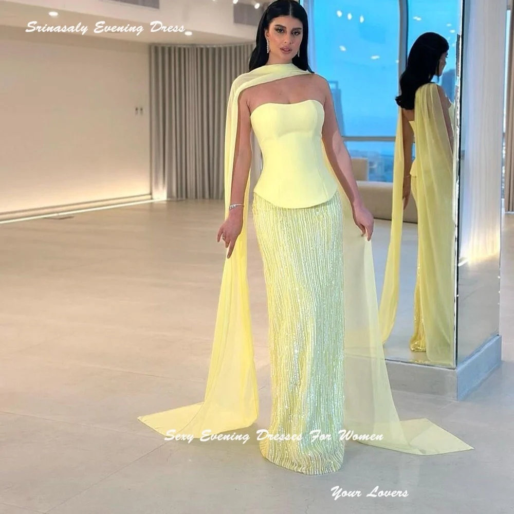 

Lace Customized Prom Dresses 2025 Strapless Mermaid Evening Party Dress Sexy فساتين سهره With Chiffon Long Shawl