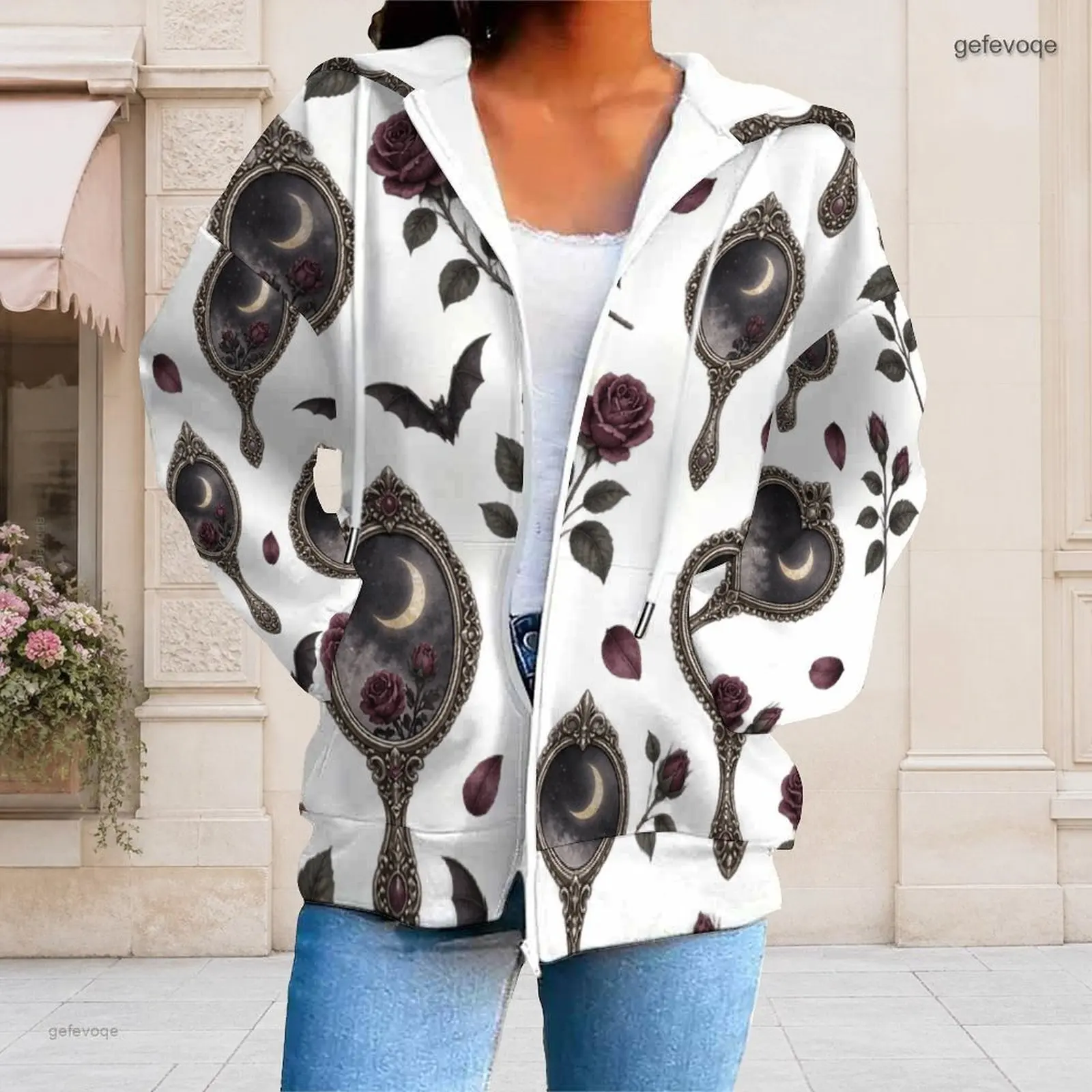 Fall Graphic Print Plus Size Outwear Women Hooded Elegant Plus Size Clothes Womens Clothing For Date Daily Wear