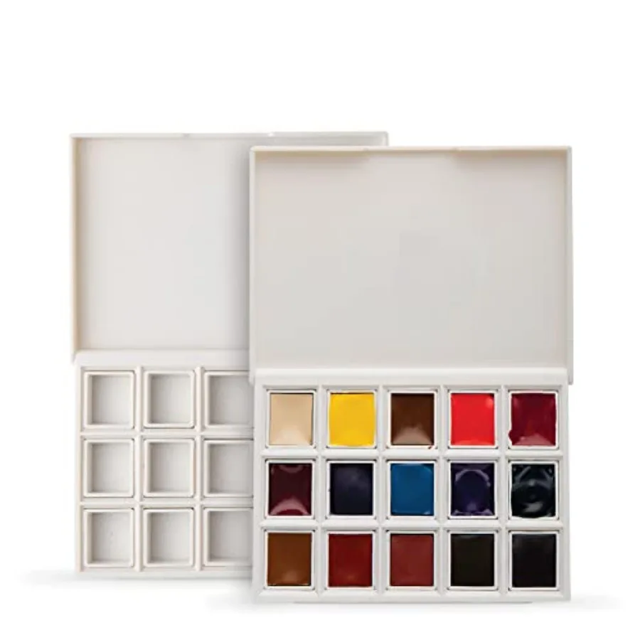 

Hand Poured Watercolor, Half Pans, ing Set with Watercolor Half Pans, 15 Empty Half Pans, 2 Plastic Travel Cases total 32 piece