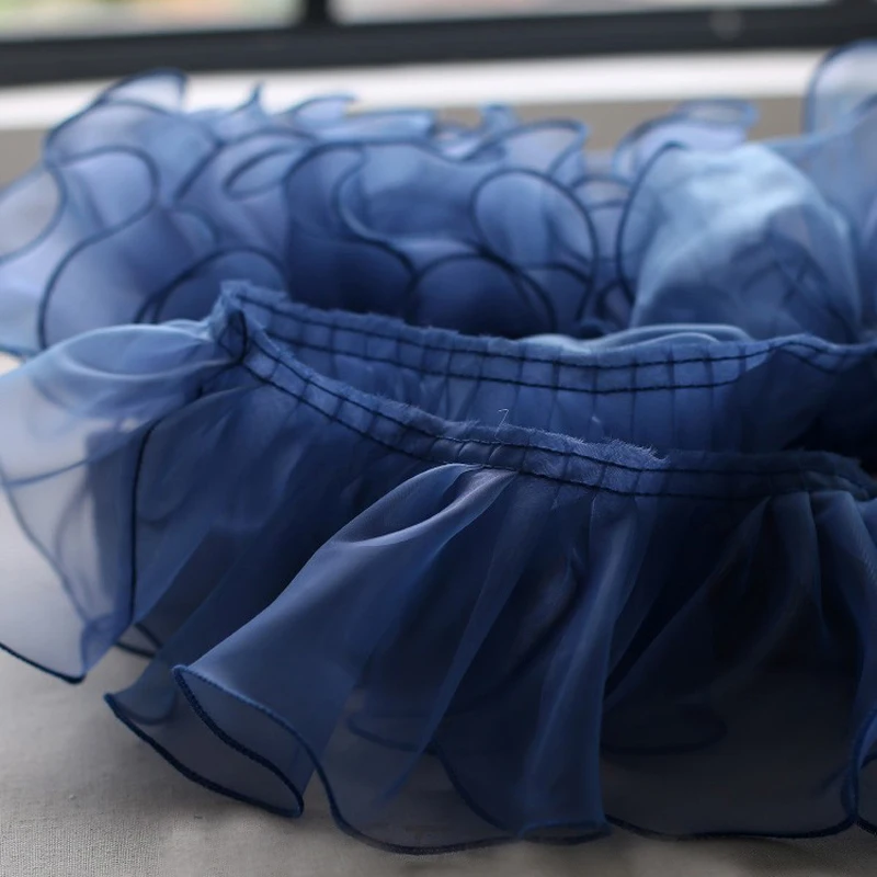 1 Meter Burgundy Organza Ruffle Lace Fungus Pleated Frill Lace Trim Width 8cm Wedding Dress Women Clothes Sew Accessories