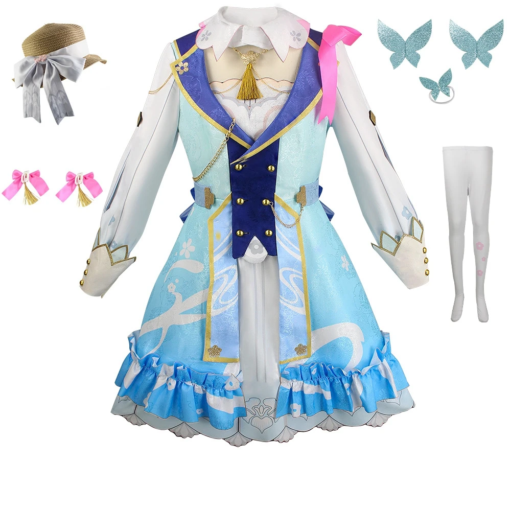 Gra Genshin Impact Kamisato Ayaka Cosplay Fontaine Springbloom Missive sukienka Lolita przebranie na karnawał strój peruki kostium na Halloween