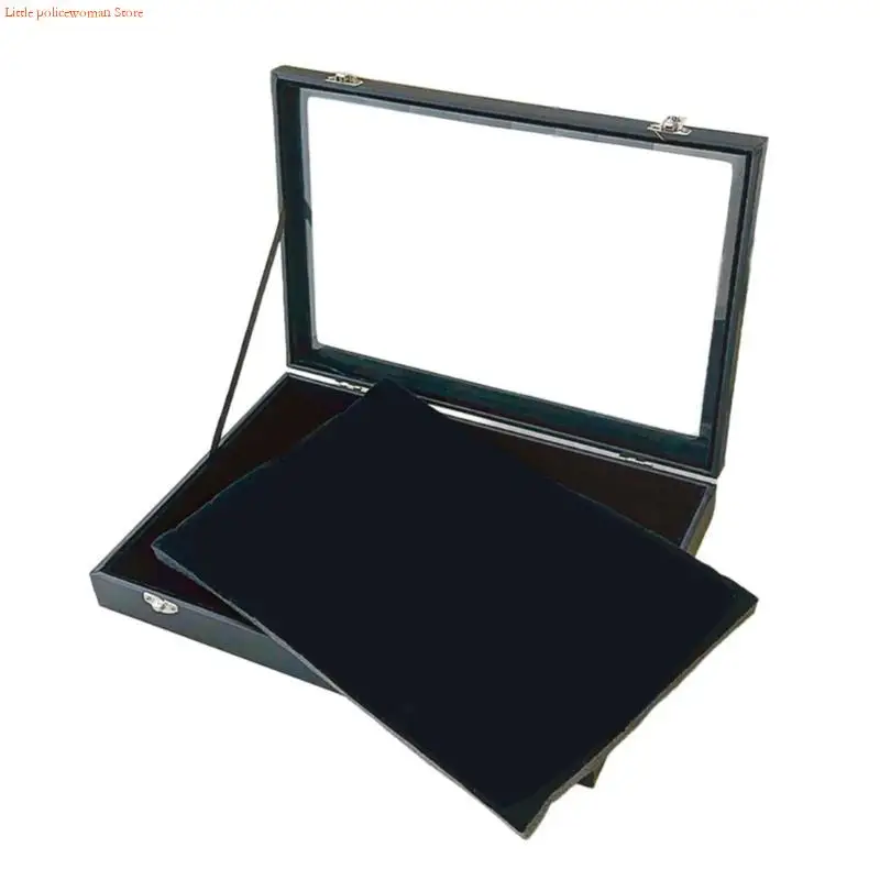 F92D Black Plush Pin Display Holder Collectible Enamel Pin Frame Large Plush Stand Box for Displaying Medals