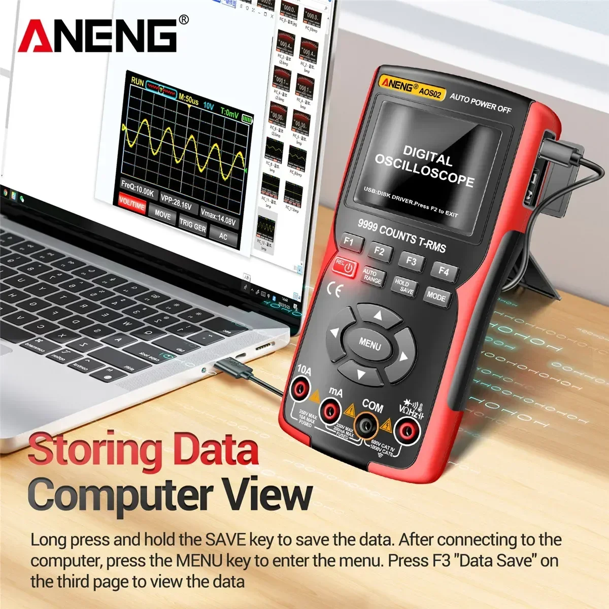 AOS02 multimetro oscilloscopio digitale professionale True RMS 48 MS/s frequenza di campionamento 10MHZ memoria dati larghezza di banda analogica