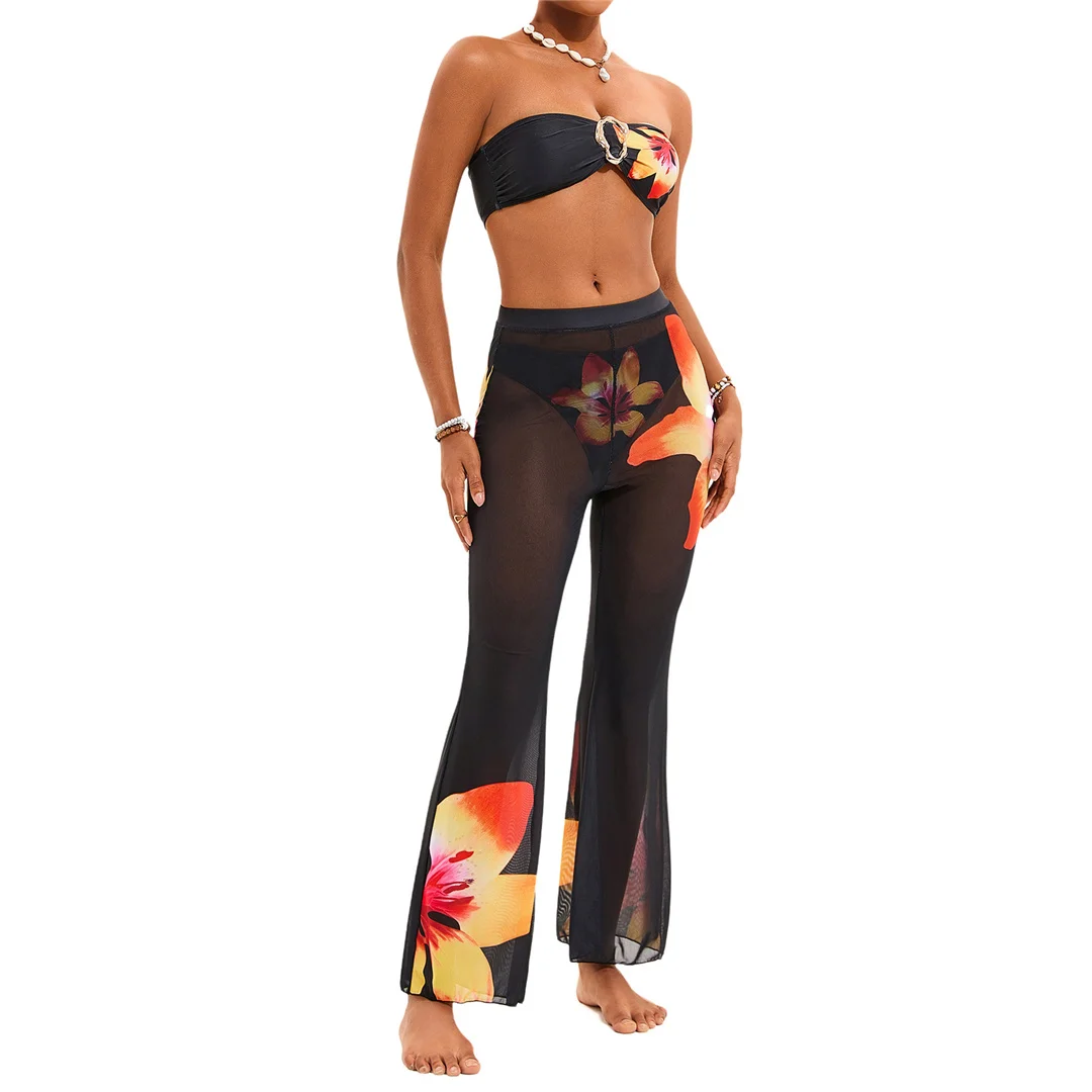 S - XL, mit Hose, Blumenmuster, Bikini, Damen-Badeanzug, dreiteiliges Bikini-Set, Damen-Badebekleidung, Badeanzug, Schwimmanzug V6553 – Detail 5