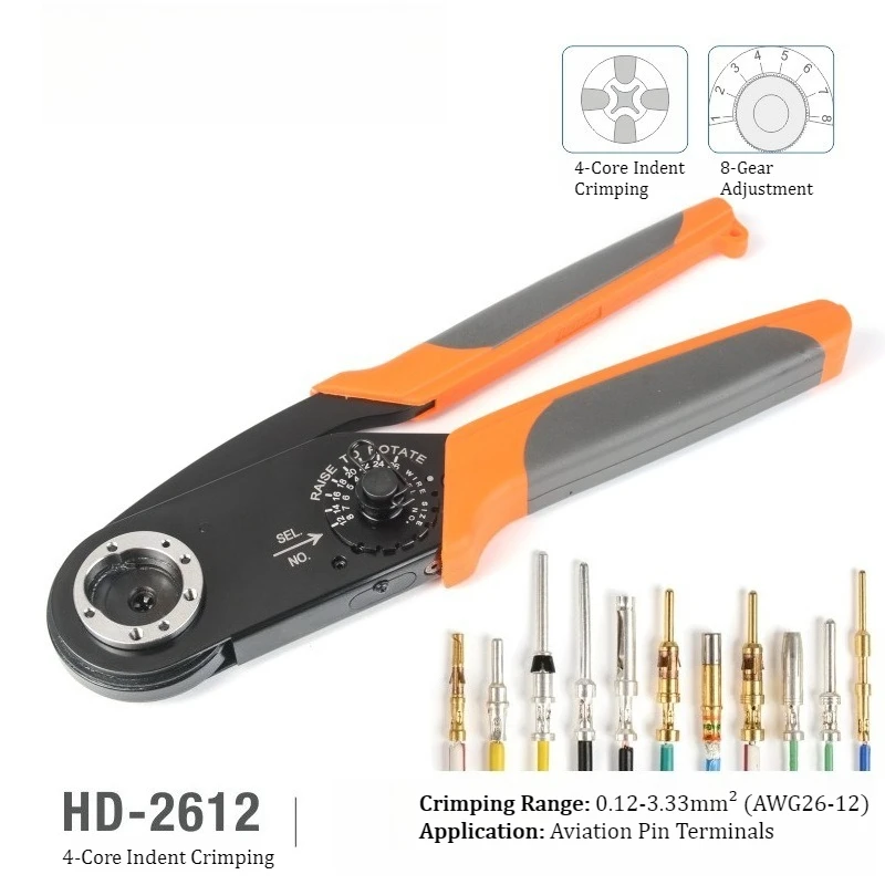 4-Indenter Crimping Pliers for 58mm Aviation Pin Terminal Connector, Compatible with M22520/1-01 Standard