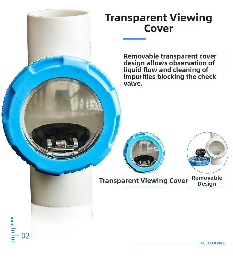 2 Inch PVC Pool Check Valve with Transparent Lid for Water Flow Control and Backflow Prevention in Swimming Pools