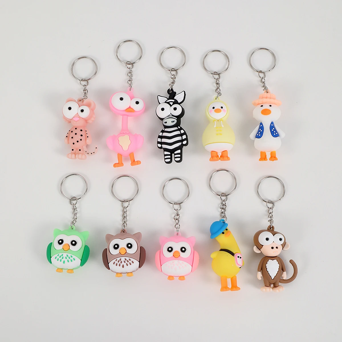 

10PCS Cartoon Silicone PVC Animal Key Rings Keychain Accessories for Back to School Party Favor Holiday Small Gifts