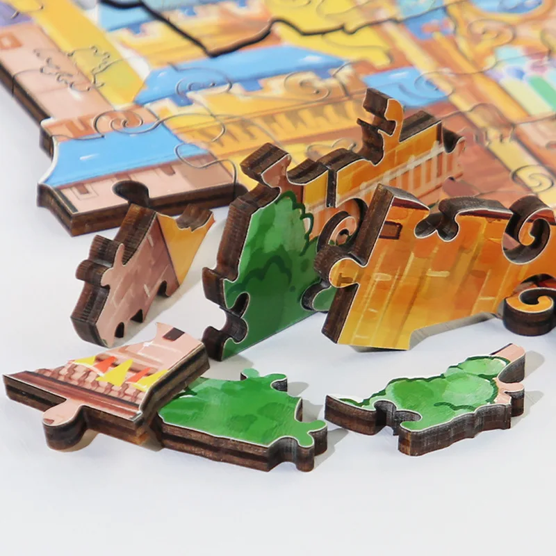 Drewniana zabawka dla dzieci - ukryty zamek, układanka, zabawka edukacyjna rozwijająca koordynację wzrokowo-ruchową i rozwijająca umysł dziecka.