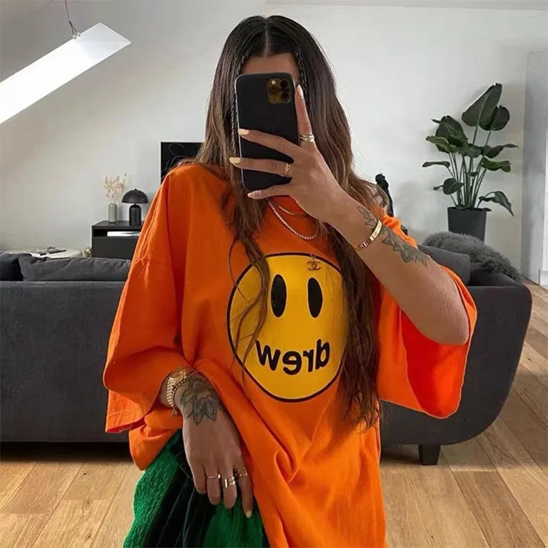 Kurzärmliges High-Street-Casual-Paar-T-Shirt mit Drew House-Print in Übergröße