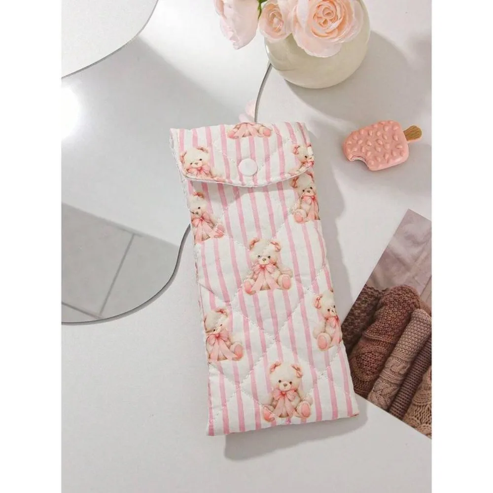 

Модная маленькая сумка для очков с розовым сердцем, милая сумка-карандаш с цветком, милый медведь и клубника, женская косметичка для женщин и девочек