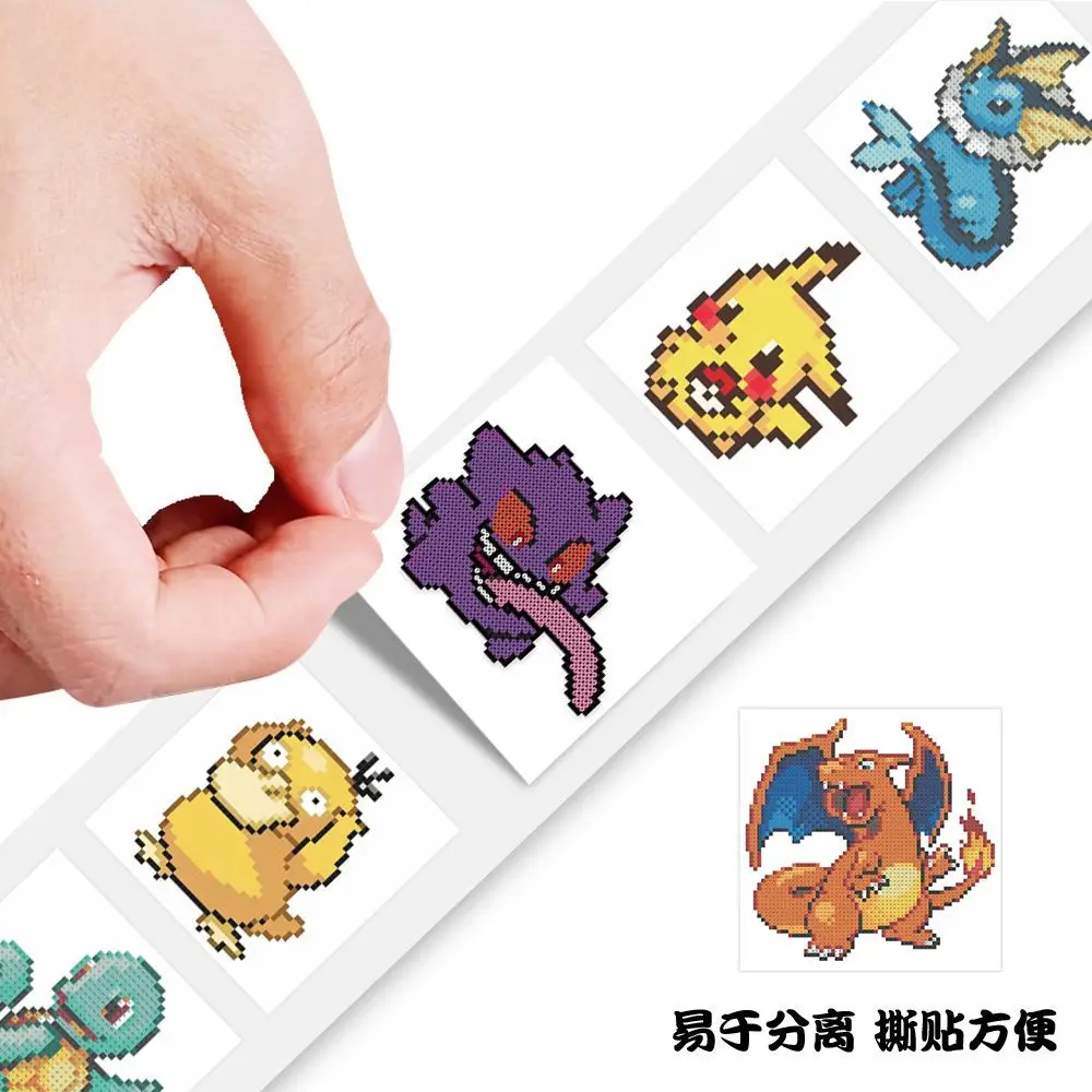 500pcs/Roll Cute Pixel Pokemon Pikachu Cartoon Anime Sealing Stickers DIY Laptop Decals Decoration Stiker Reward Gift Toys - view 5