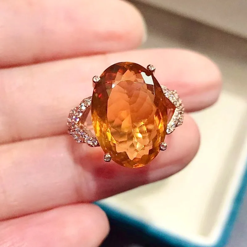 Natural Brazilian Citrine Ring The Most Dazzling Gem Stone The Lady Favorite 925 Sterling Silver Luxury 12x16mm