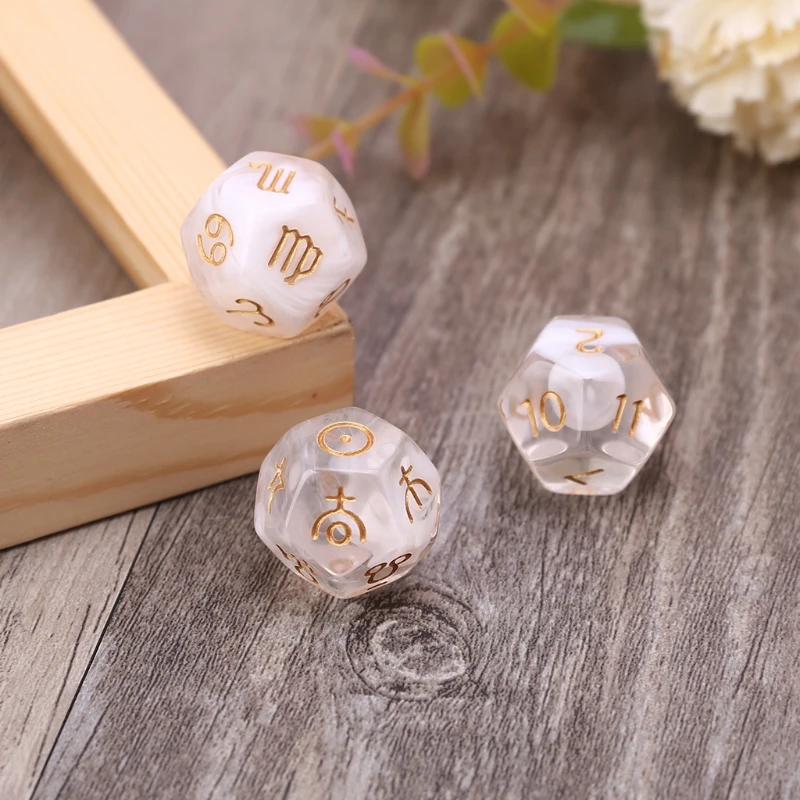 3pcs 12-Sided Two-color Bleached Astrological Acrylic Dices Table Board Game Role Playing Divination D&D RPG DND Rune Dice Set