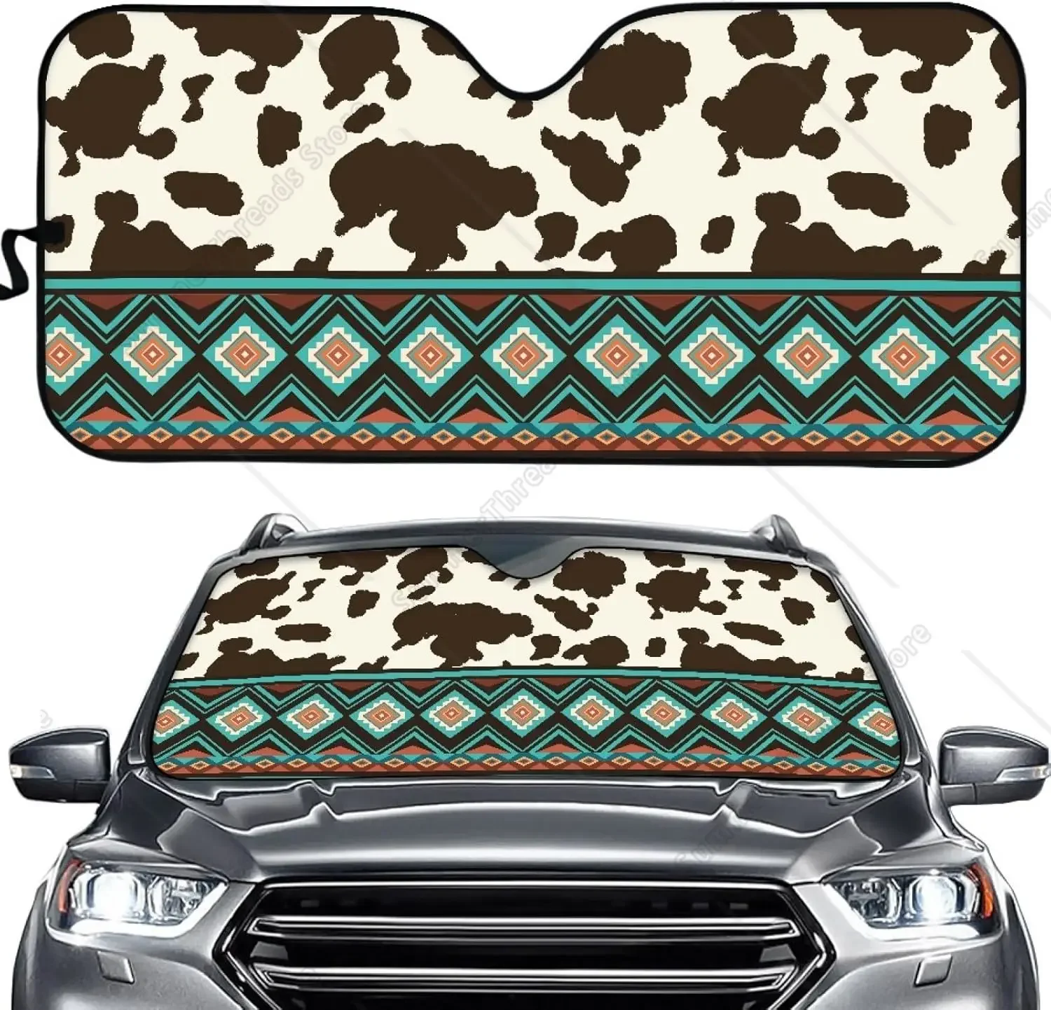 

Винтажное лобовое стекло с принтом ацтекской коровы Sunsha для автомобиля, универсальный козырек на переднее окно, блок солнца и тепла, летняя ягода