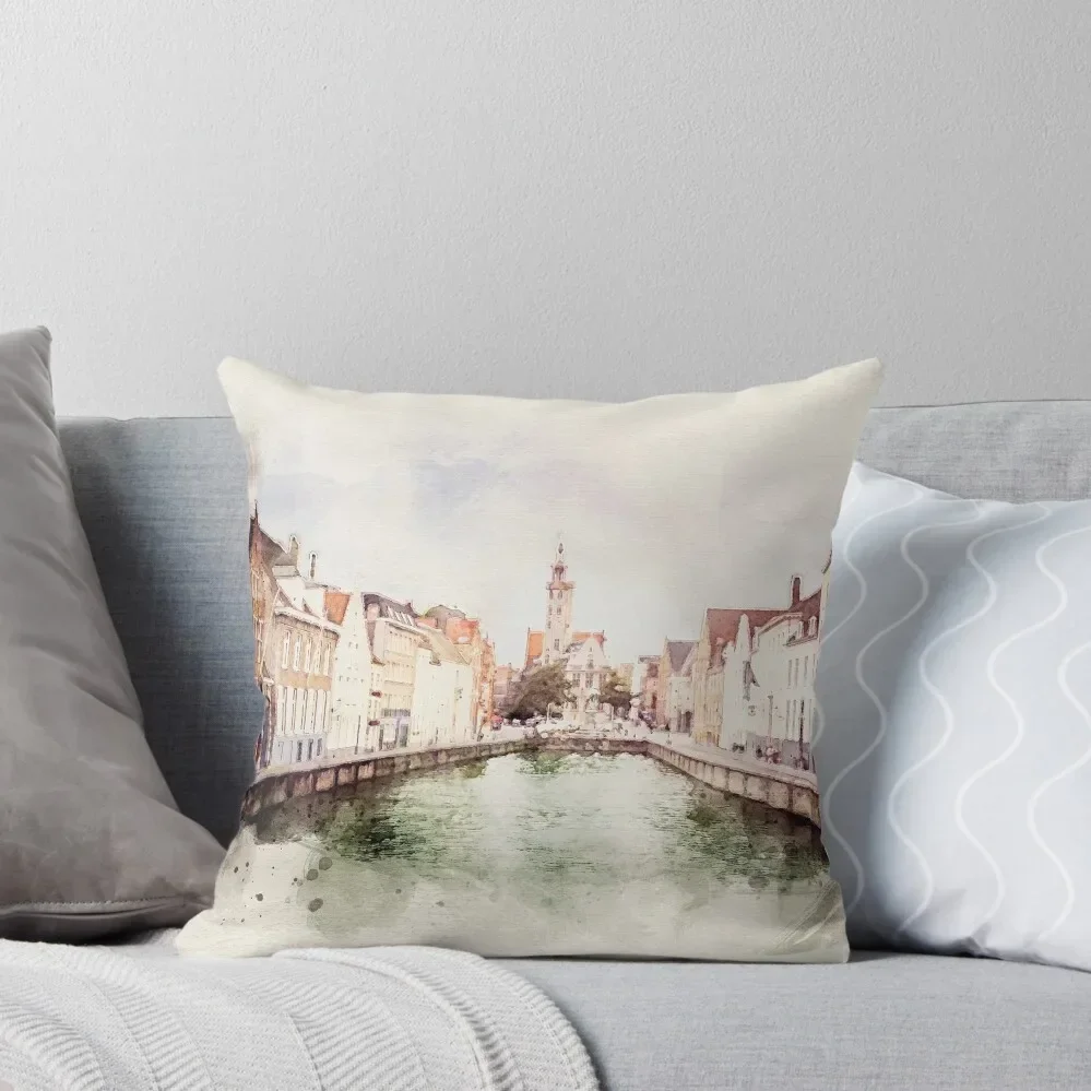 watercolor Bruges old Town Throw Pillow Pillowcases Cushion Cover For Sofa pillow