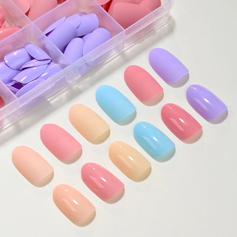 96/288 pièces Macarons mélangés de noël brillant + mat court ovale amande faux ongles couverture complète ovale presse sur ongles pointes courtes colorées