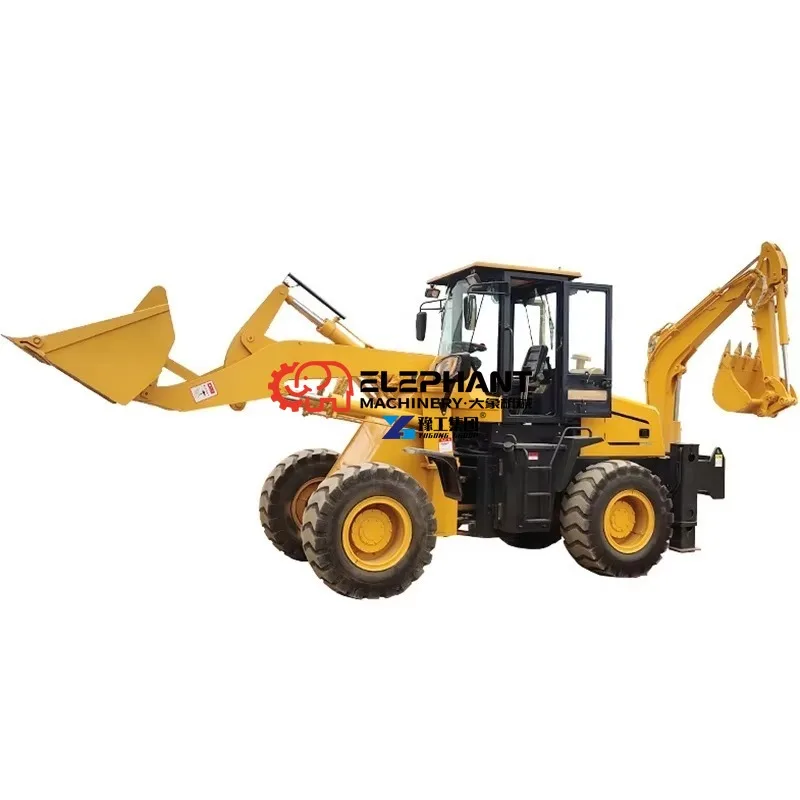 Compact Tractor with Front Loader and Rear Backhoe Multifunctional Farm Machinery for Excavation Earthmoving Work