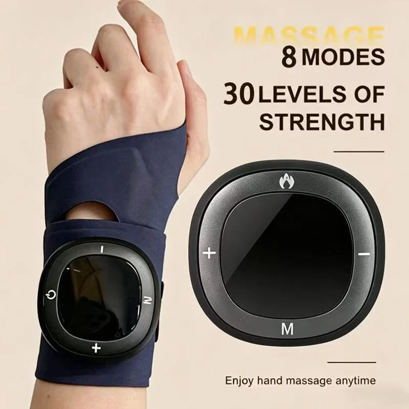 Wireless Smart Wrist Massager 8 Modes 30 Levels Detachable Controller PU Wrist Brace for Carpal Tunnel Hand Fatigue Relief