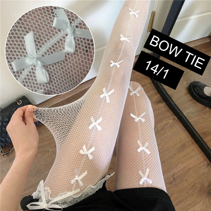 Frauen JK Mädchen Nette Bowknot Strumpfhosen Lolita Strumpfhosen Sexy Spitze Mesh Fishnet Oberschenkel Hohe Strümpfe Club Party Cosplay Kawaii Strumpfwaren – Detail 3