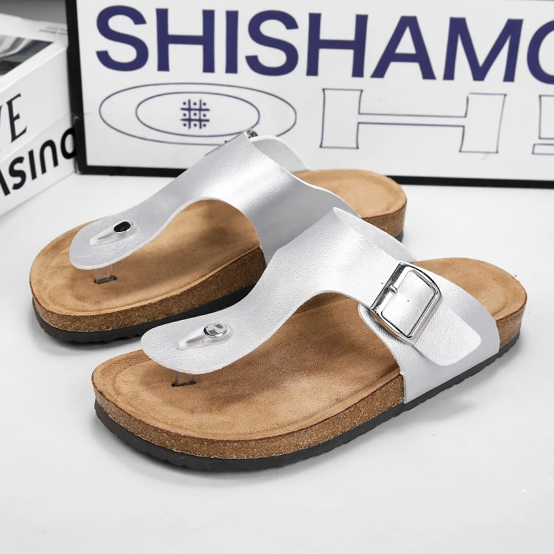 

Mens Cork Slippers Flip Flops Comfort Clogs with Soft Health Footbed Men Women Microfiber Leather Sandals Summer Beach Shoes