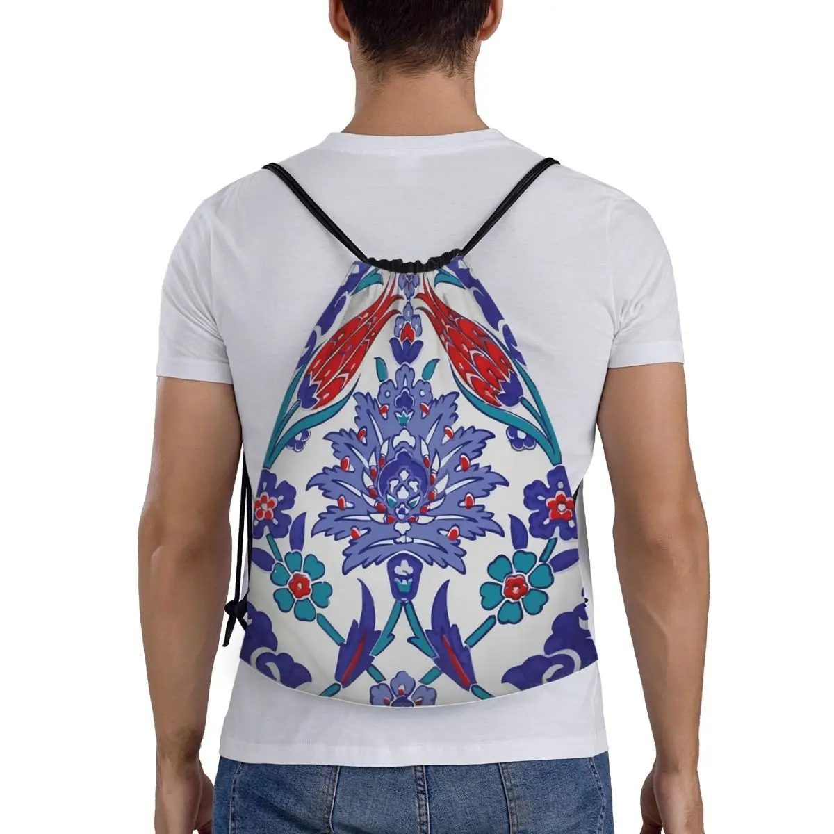 Oriental Tile Floral Pattern Backpacks Casual Drawstring Bags Sports Bag Book Bags for Travel School