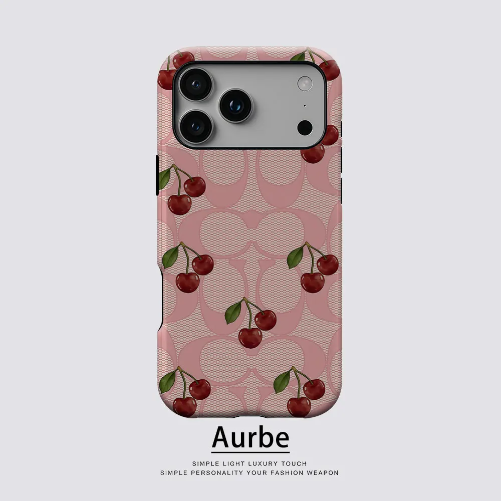 Aurbe Matte 2-in-1 Film Magsafe Hülle für iPhone 17 16 15 14 Plus 17 Pro Max Stoßfeste Hartschale Pink Mesh Cherry Case
