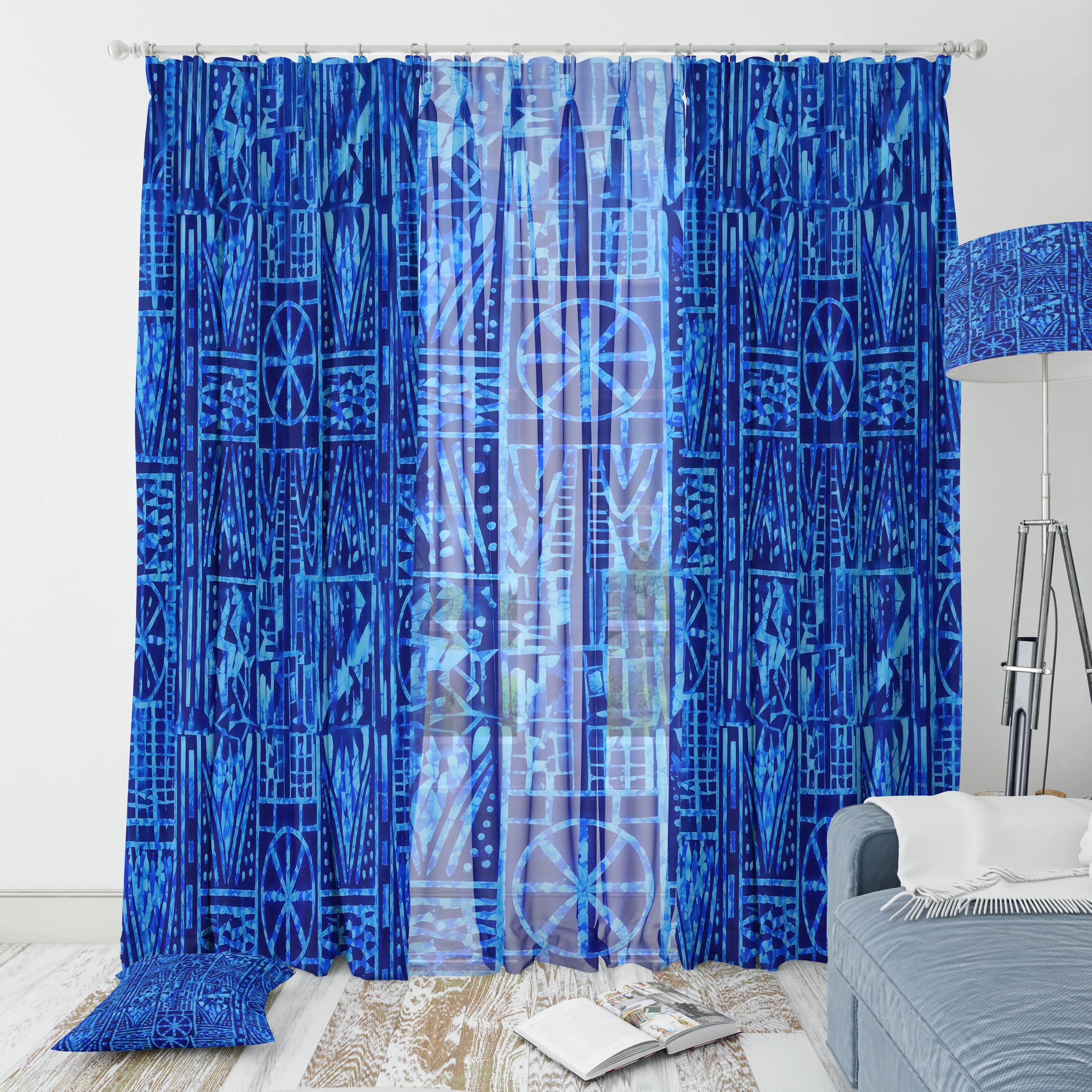 African Blue Morrocan Grommet Blackout Curtain Bedroom Woven Eyelet Ring Top Single Panel Window Drape