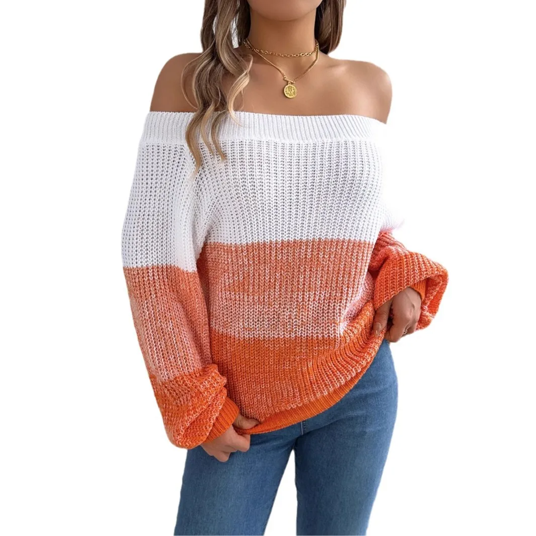 Casual oulder Bared Lantern Sve Sweater Autumn Winter Cross Border Long Sve  Faion Women's Knitted Top