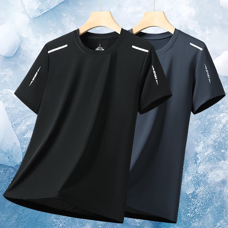 Summer Fashion Trend Casual Versatile Loose T-shirt for Men Outdoor Hiking and Sports Casual Quick Drying Ice Silk T-shirt