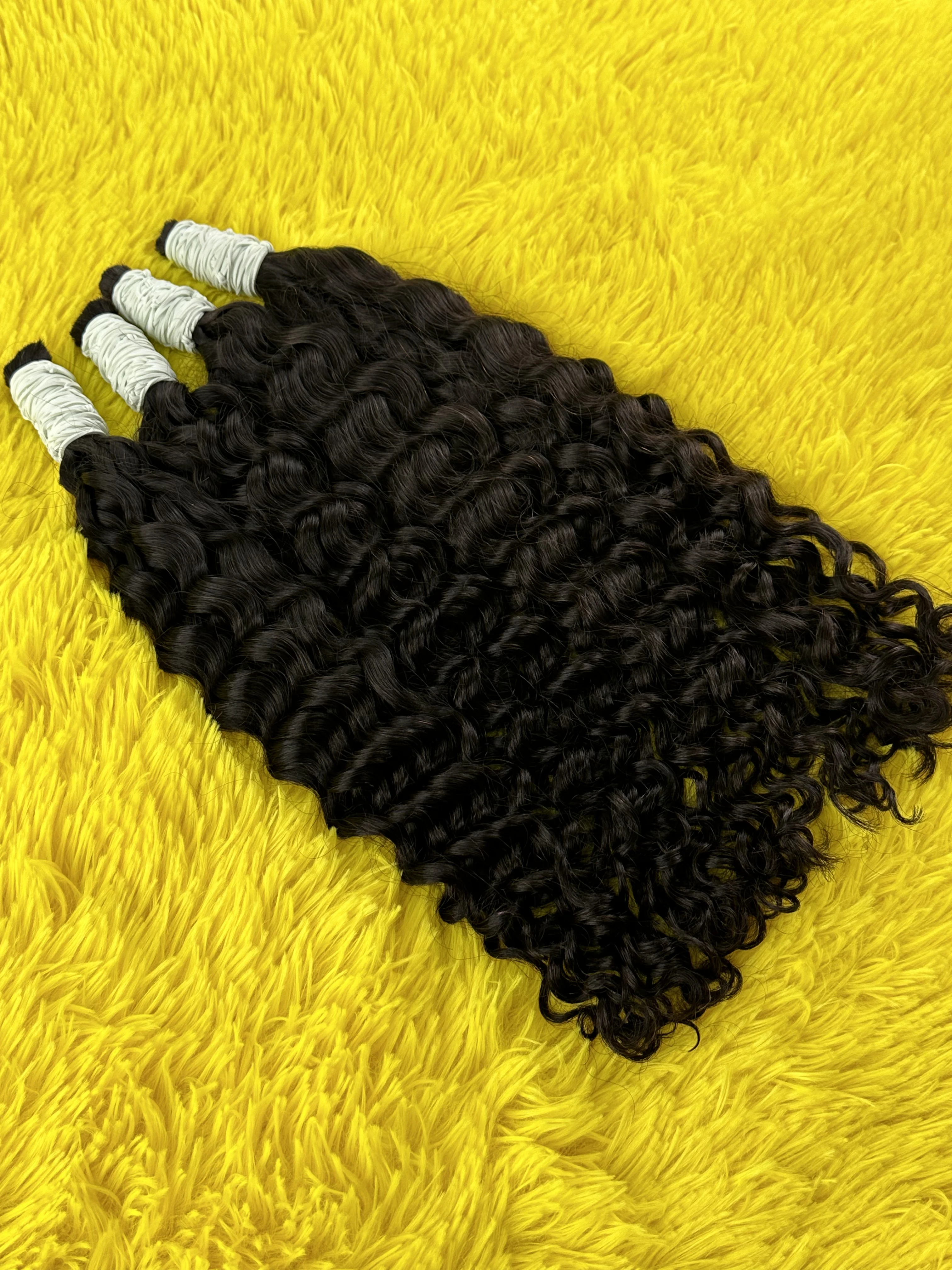 인모 땋기용 헤어 2묶음/팩 100g 18인치 내추럴 딥 웨이브 곱슬머리 벌크 100% 인모 땋기용 웨프트 없음 10A