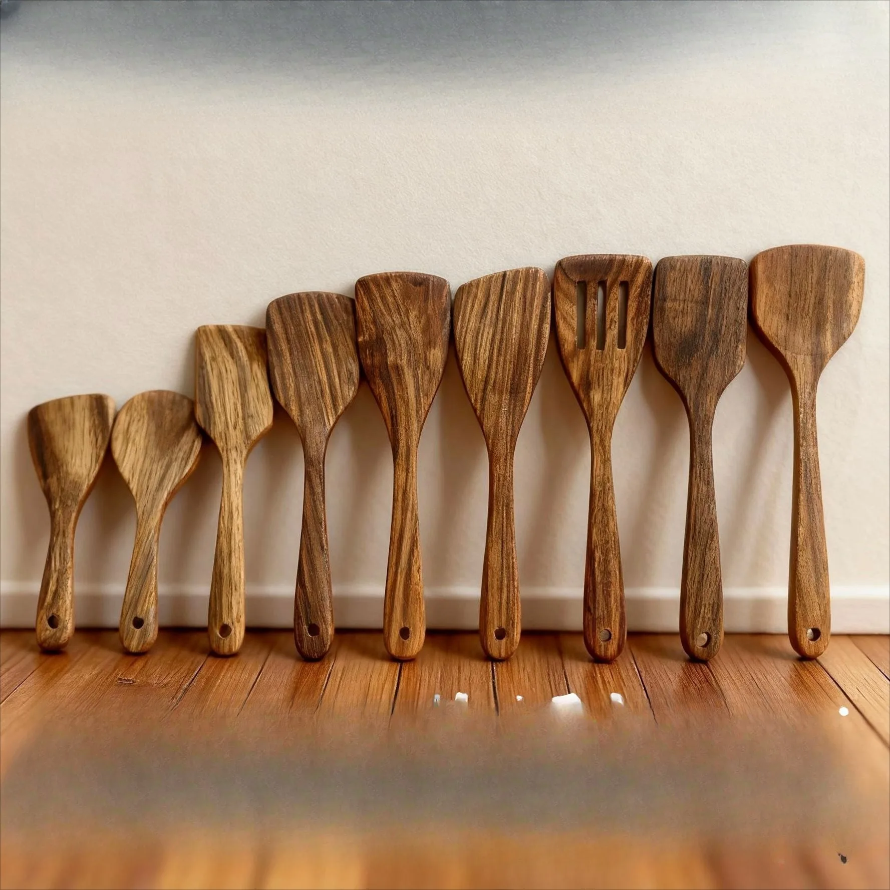 Conjunto de Espátulas de Madeira para Cozinha - Madeira Natural para Assar, Virar, Mexer, Seguro para Panelas Antiaderentes, Utensílio de Cozinha 1/2 Peças