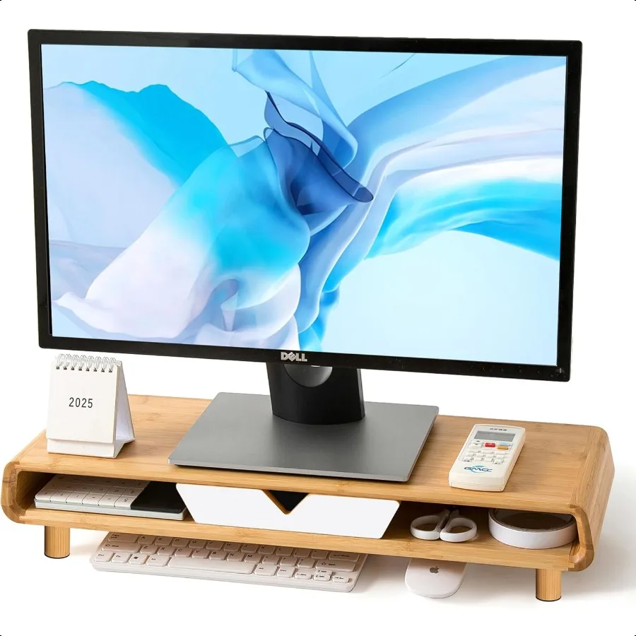 Monitor Stand with Drawer Exquisite Computer Monitor Stand for Desk Ergonomic Wood Monitor Stand Riser for Computer Laptop Prin