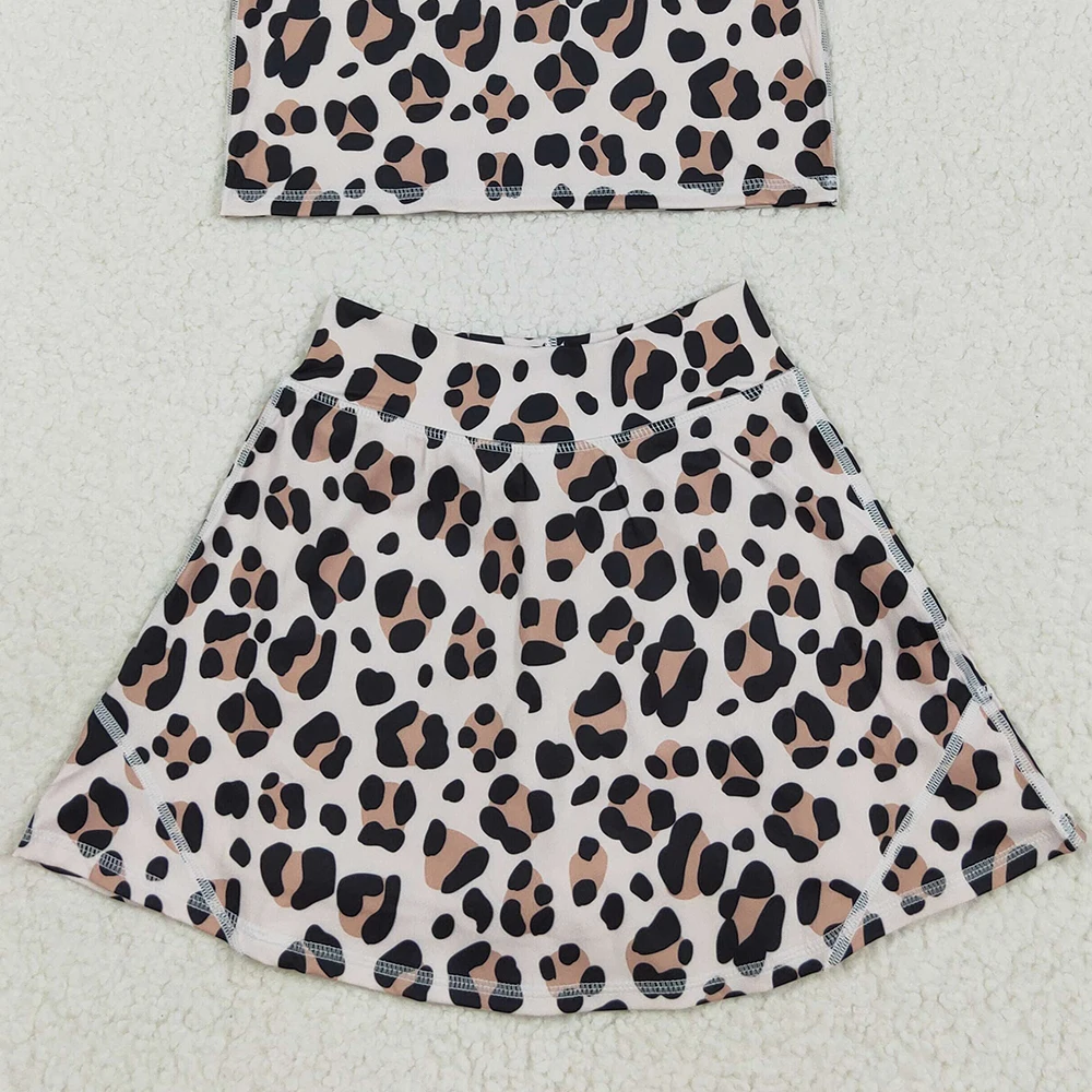 Ensemble jupe-short léopard sans manches pour bébés filles, vêtements actifs, haut de Yoga pour enfants, ensemble actif à la mode pour filles