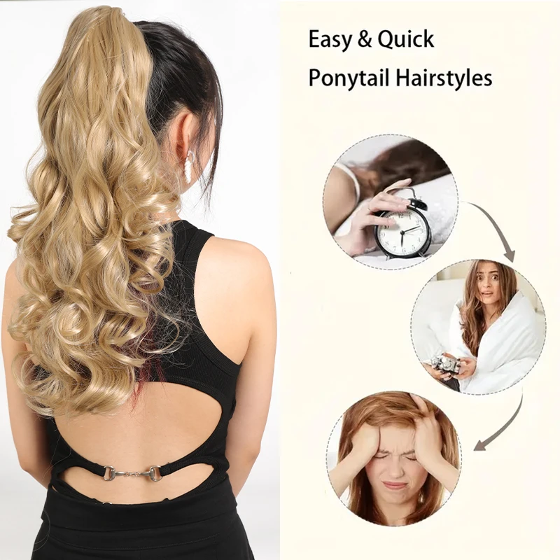 Deep wave elegant clip on ponytail wig soft and natural synthetic wig for women easy to wear for daily use