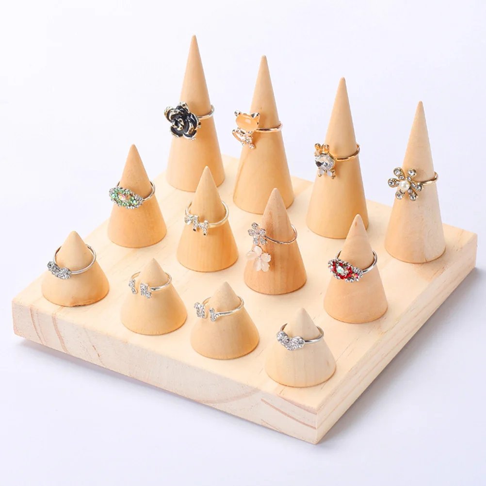 12 Cone Wooden Ring Display Organizer Storage Rack Elegant Jewelry Jewelry Holder Perfect for Retail and Personal