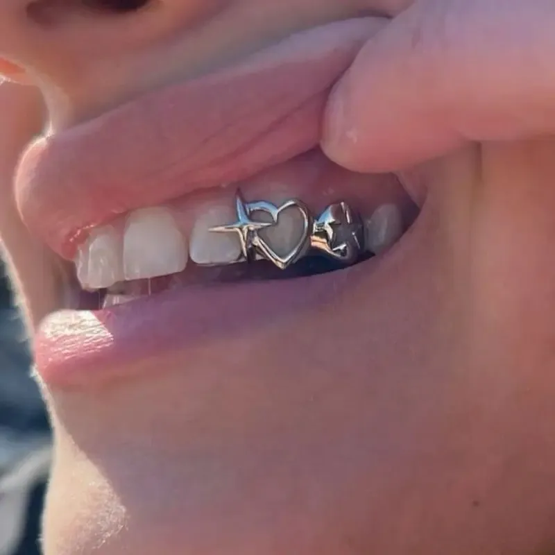 Tirantes clásicos en forma de estrella de hip-hop, tirantes huecos brillantes, dientes dorados, decoración de dientes de Navidad, decoración de dientes de fiesta