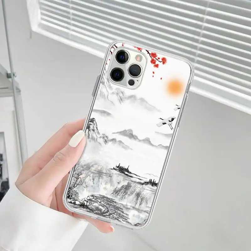 Chinese Style Ink Painting Phone Case for iPhone 11 12 13 Mini Pro Max 8 7 6 6S Plus X 5 S SE 2020 XR XS 10 case image 4