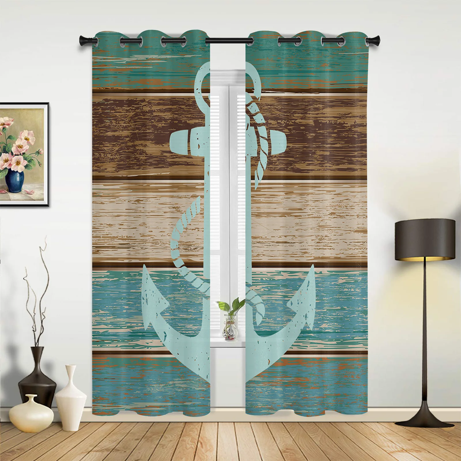 Marine Anchor Planks Retro Curtains for Bedroom Living Room Drapes Kitchen Children's Room Window Curtain Modern Home Decor