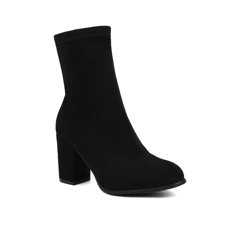 BLXQPYT بوتاس دي موهير حذاء من الجلد النساء الخريف الشتاء مطاطا الجوارب القصيرة الأحذية سميكة عالية الكعب الأحذية القوطية C22-77 #2