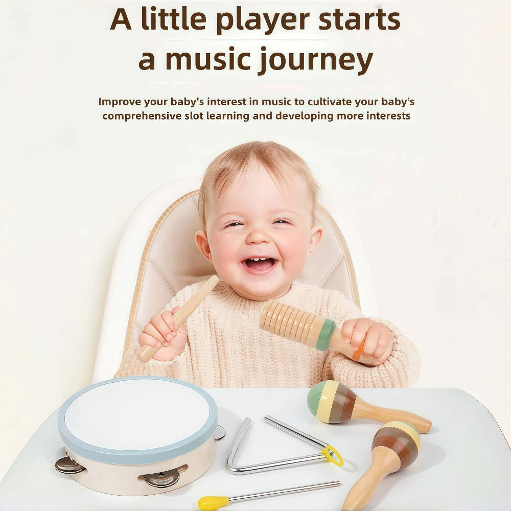 ไม้ Orff เพลงของเล่นเพื่อการศึกษาสําหรับเด็กปฐมวัย Sensory Development Percussion ชุด Maracas Castanets Hand Bells