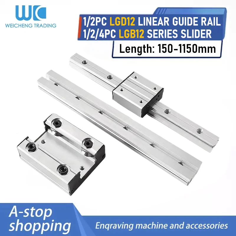 1/2PC High Speed External Dual-Axis Core Linear Guide LGD12 Axis Roller Guide With 4/6/8 Wheels 150-1150mm Slider Rail Bearing