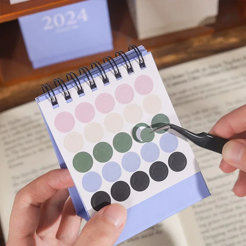 2025.09 - 2025.12 Solid Color Mini Coil Desk Calendar with Dots Stickers Daily Planner Work Schedule Creative Supplies