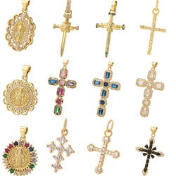 Crosses Cute Dangle Jewelry Charms Jewelry Making Pendant Charms for Earrings Necklace Bracelet Gold Color Copper Cubic Zircon