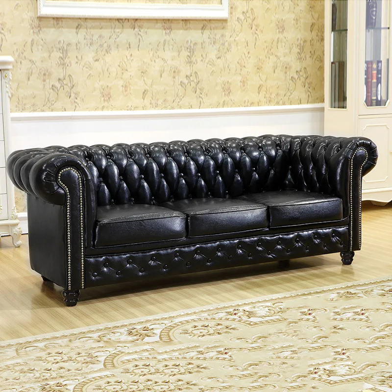 Nordic American designer leather sofa European living room first layer cowhide sofa small apartment buckle leather sofa