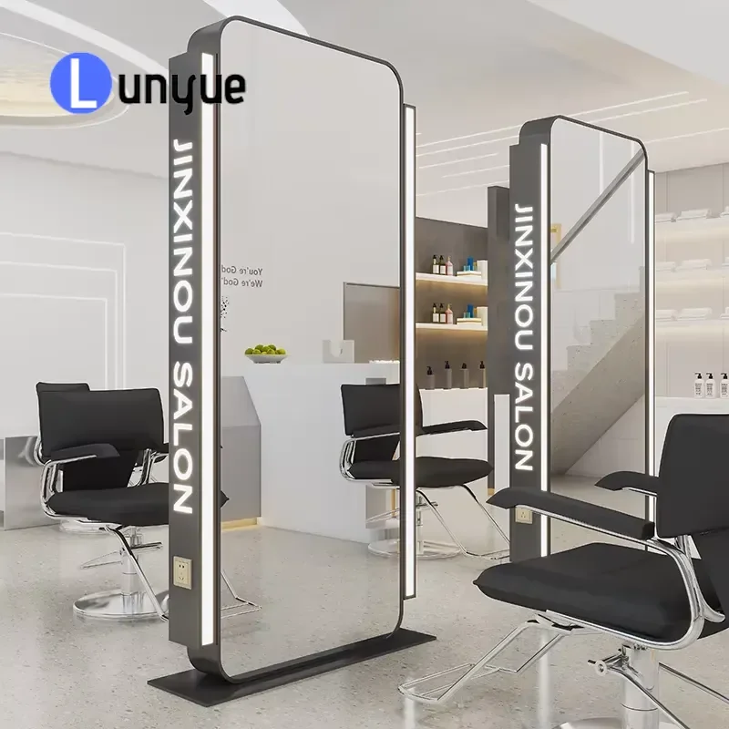 Modern LED Lit Barber Mirror Station Durable Furniture for Hair Beauty Styling Barbershop Professional Makeup Vanity