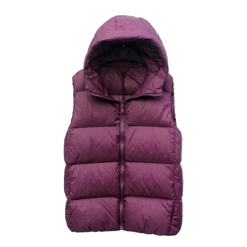 Schinteon Damen-Weste, ultraleicht, 90 % weiße Entendaunenweste mit Kapuze, lässig, schlank, dick, Herbst-Winter-Weste, Gilet, Neuankömmling